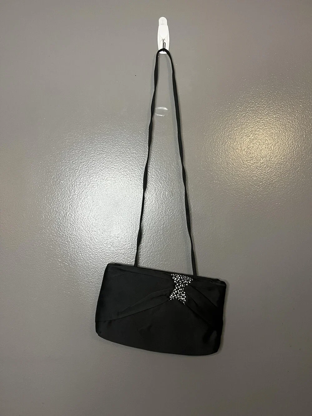 Vintage Morris Moskowitz Evening Bag Womens Black Satin Rhinestone Made USA 80s